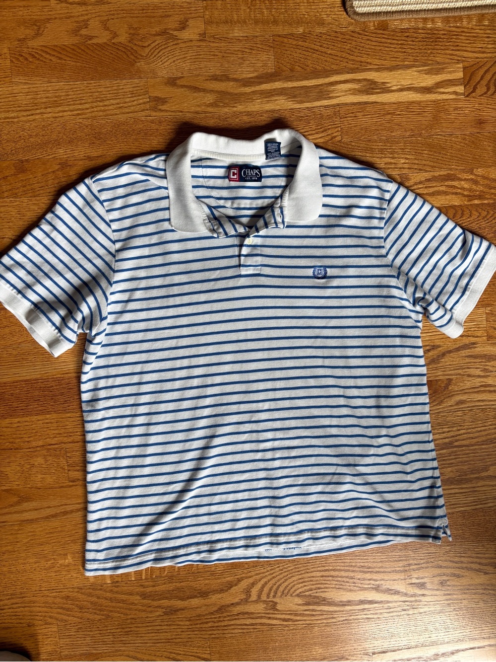 Chaps White and Blue Striped Polo Shirt